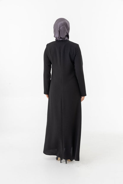Black Guipure Hijab Abaya with Concealed Zipper ZRNY 5508 - 25 - ihvan