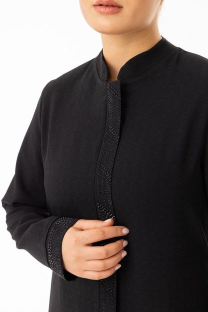 Black Hijab Abaya - Button Cuff with Stone Details Zerenay 5619 - 26 - ihvan