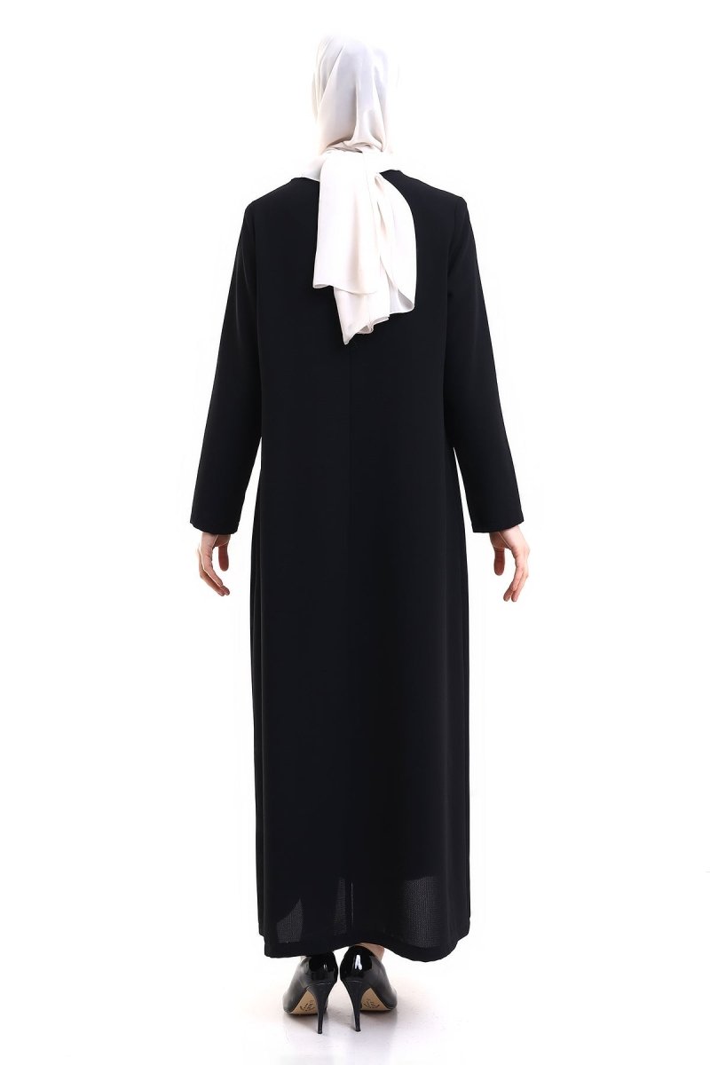 Black Hijab Abaya with Crystal Embellishments and Hidden Zipper - ihvan