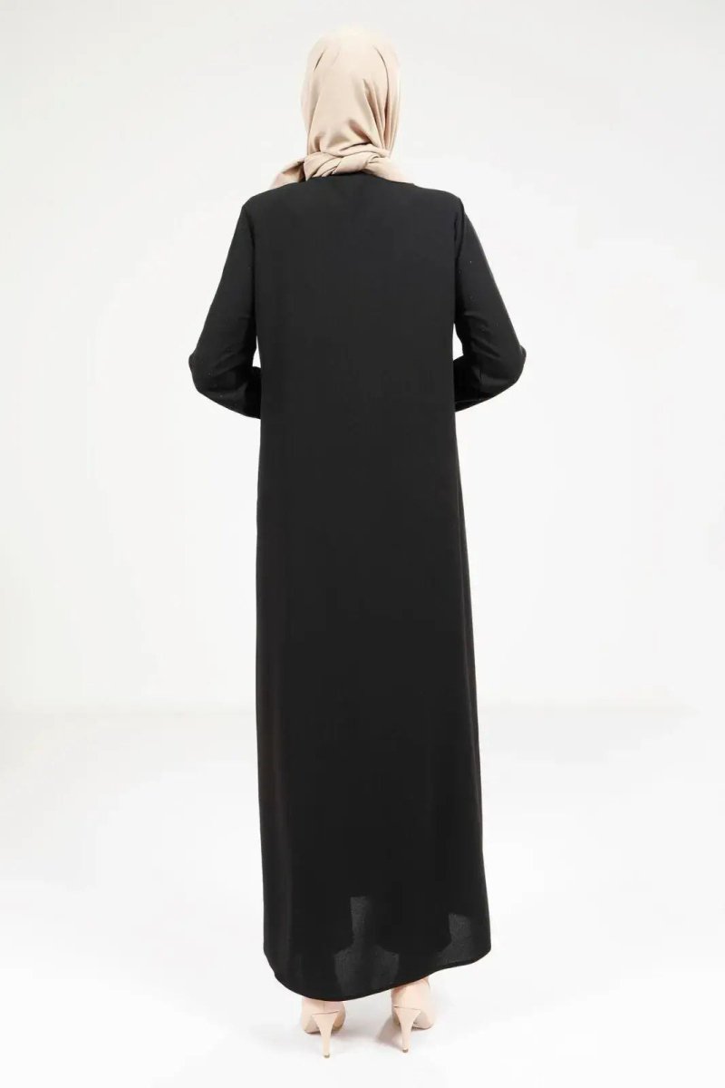 Black Hijab Abaya with Scattered Swarovski Stone Details and Pockets 9250 - 25 - ihvan