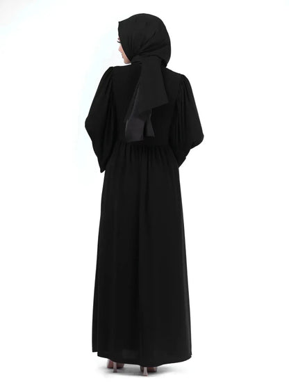 Black Mandarin Collar Buttoned Watermelon Sleeve Hijab Abaya 24351 - ihvan