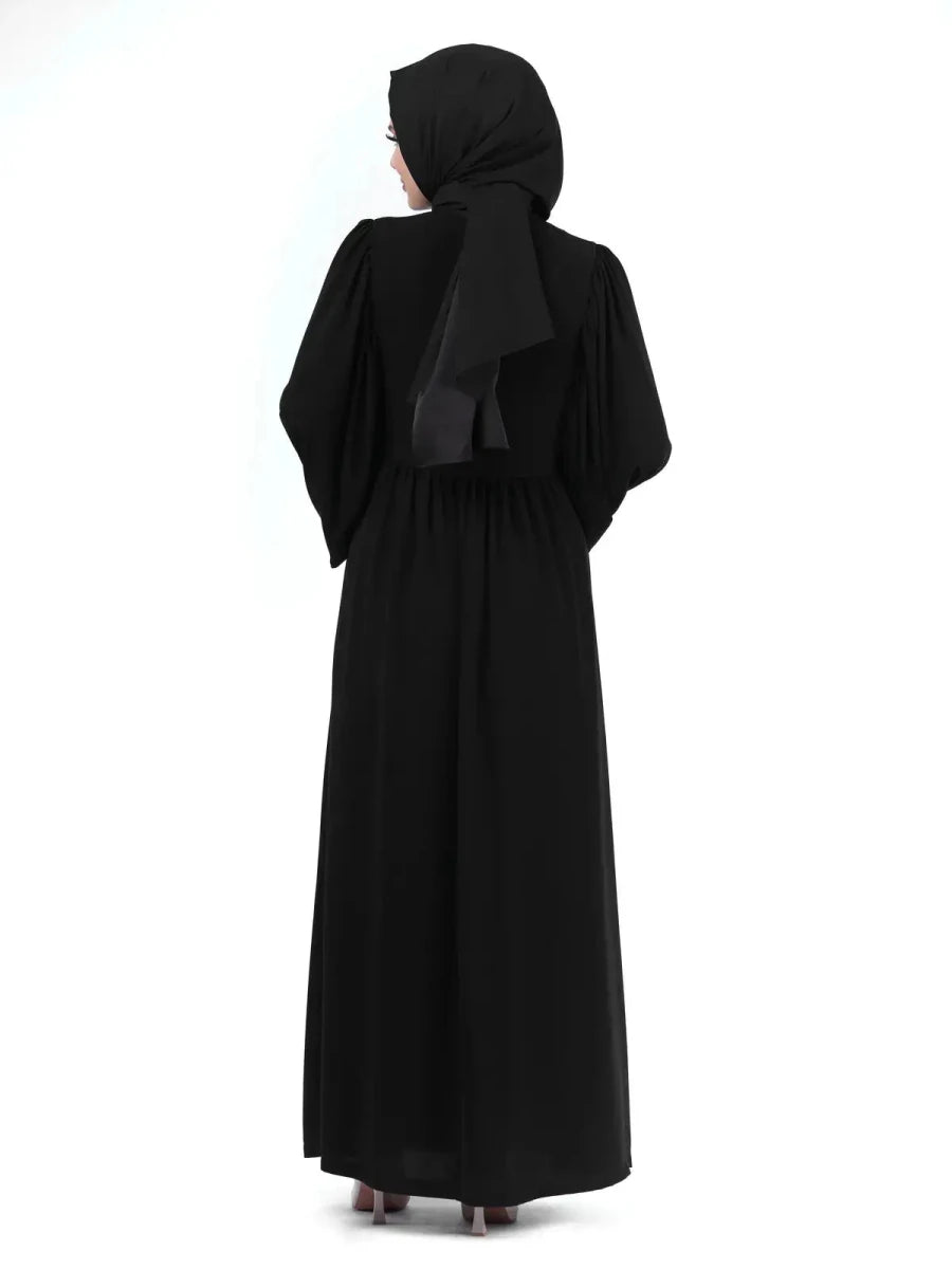 Black Mandarin Collar Buttoned Watermelon Sleeve Hijab Abaya 24351 - ihvan