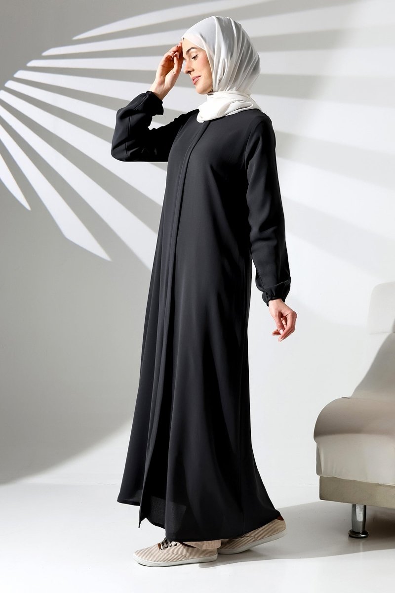 Black Plain Hidden Zipper Abaya for Hajj and Umrah - ihvan