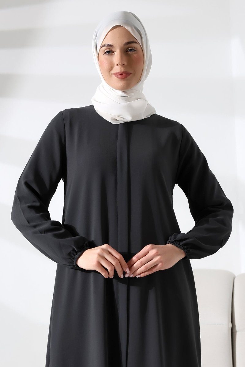 Black Plain Hidden Zipper Abaya for Hajj and Umrah - ihvan