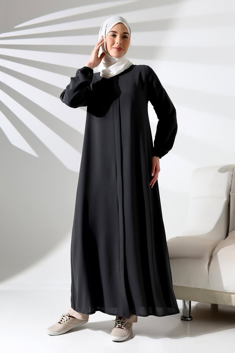 Black Plain Hidden Zipper Abaya for Hajj and Umrah - ihvan