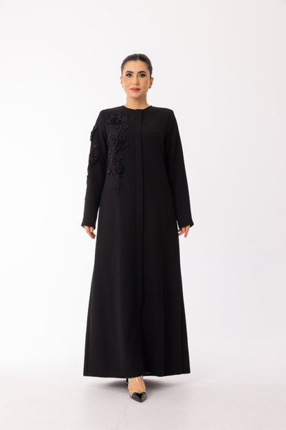 Black Rose Embossed Hijab Coat - Plus Size Full Length Abaya Zerenay 5605 - 25 - ihvan