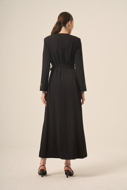 Black Two - Piece Abaya with Crystal Stone Details 6517 - 25 Black - ihvan