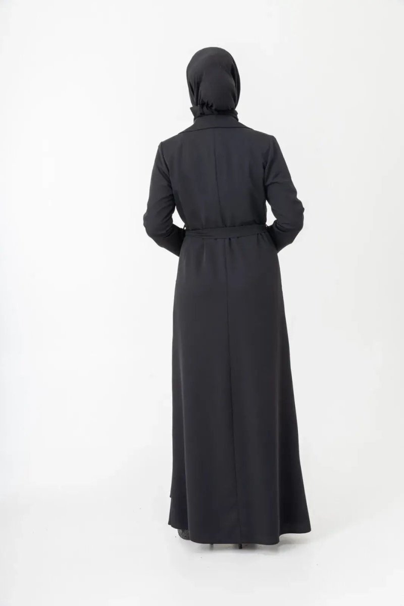 Black Two - Piece Lace Belted Abaya Zerenay 5509 - 25 - ihvan