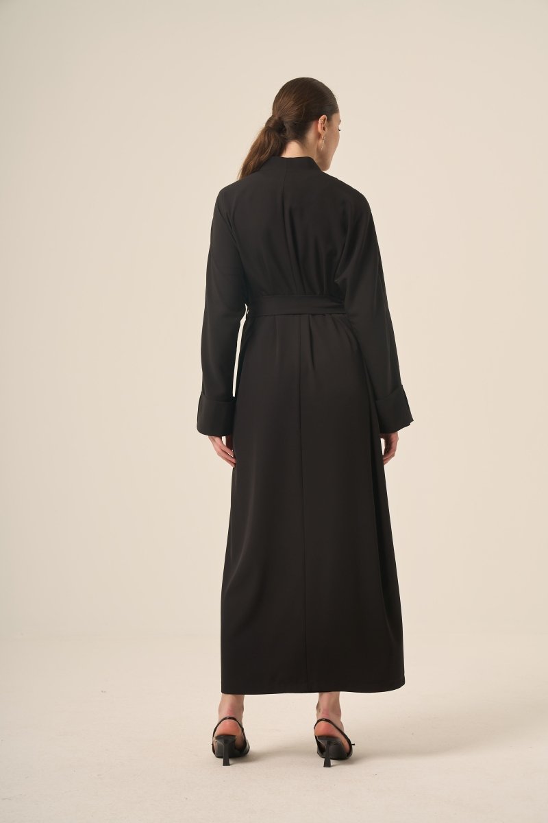 Black Two - Piece Raglan Sleeve Abaya with Crystal Embellishments and Detachable Belt 6520 - 25 Black - ihvan