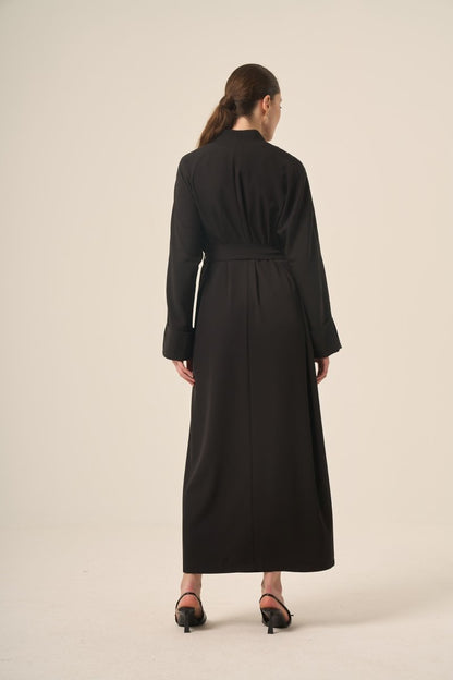 Black Two - Piece Raglan Sleeve Abaya with Crystal Embellishments and Detachable Belt 6520 - 25 Black - ihvan