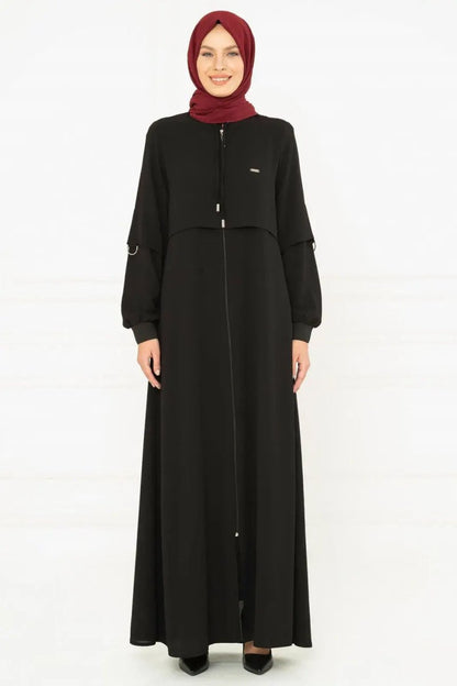 Black Zippered Vest Sporty Hijab Abaya 3163 - 25 - ihvan