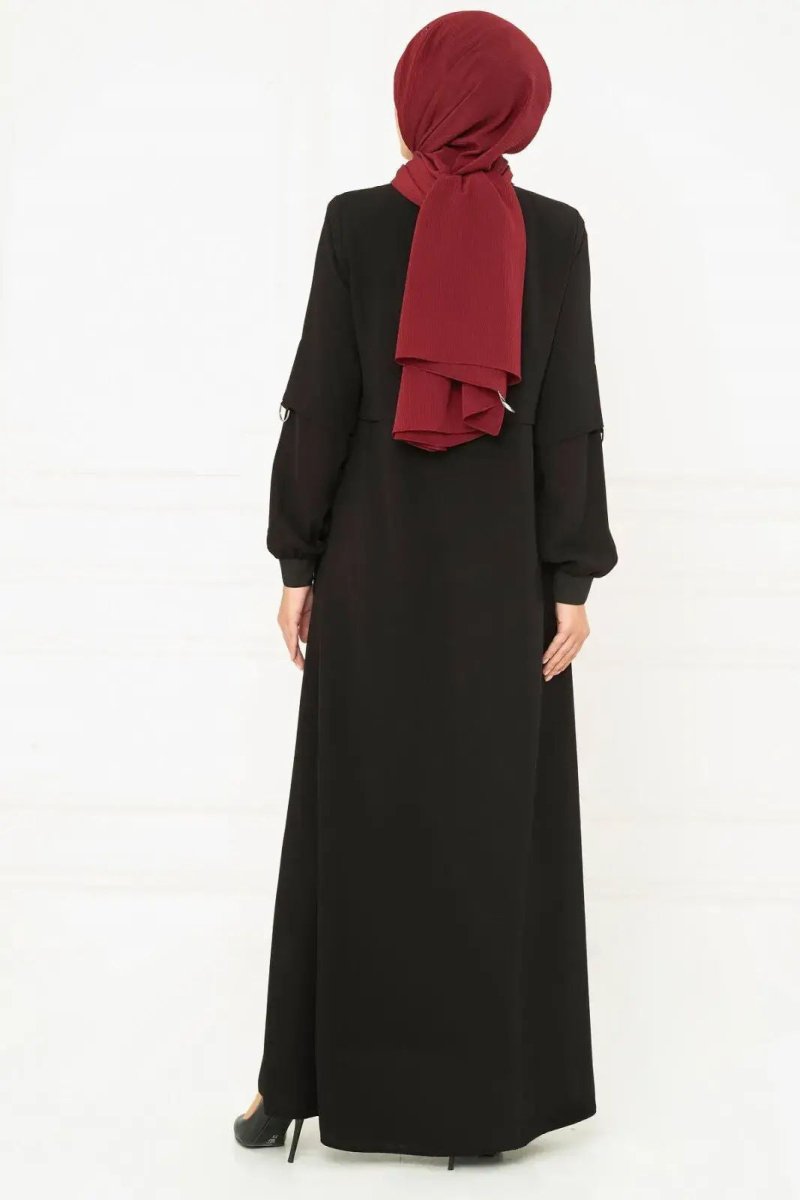 Black Zippered Vest Sporty Hijab Abaya 3163 - 25 - ihvan