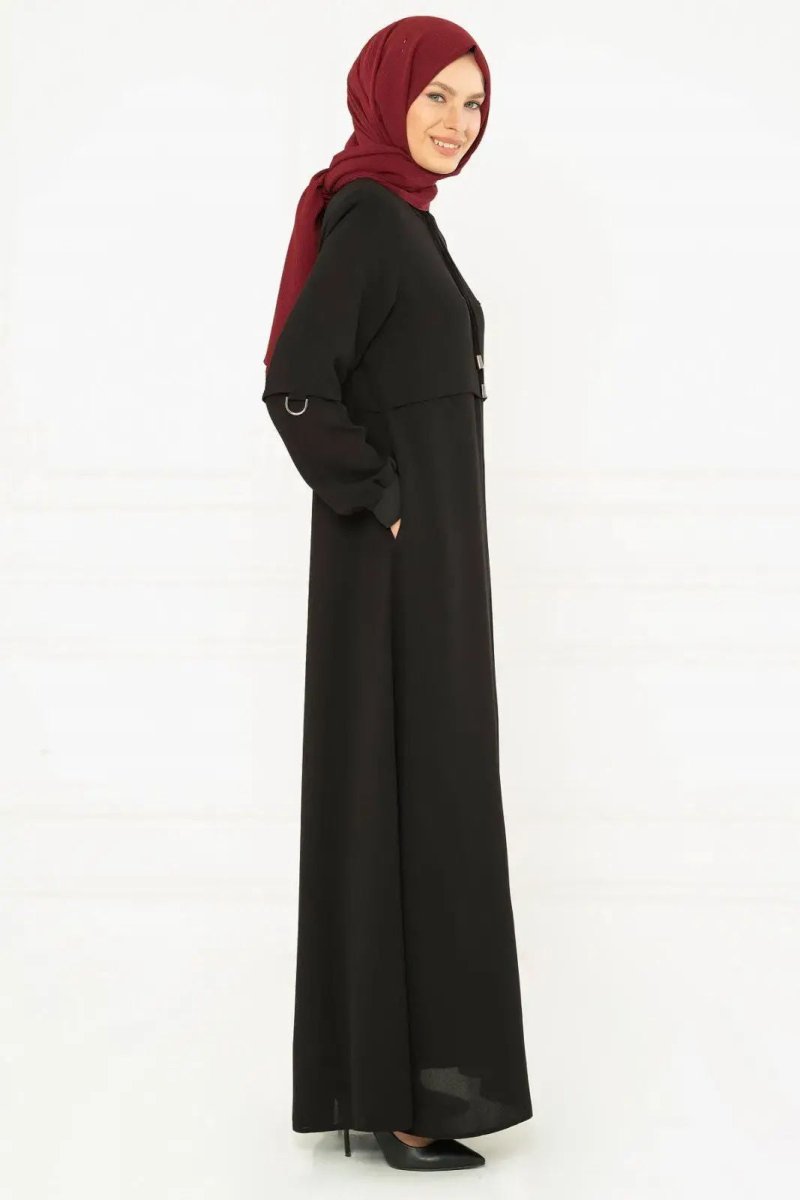 Black Zippered Vest Sporty Hijab Abaya 3163 - 25 - ihvan