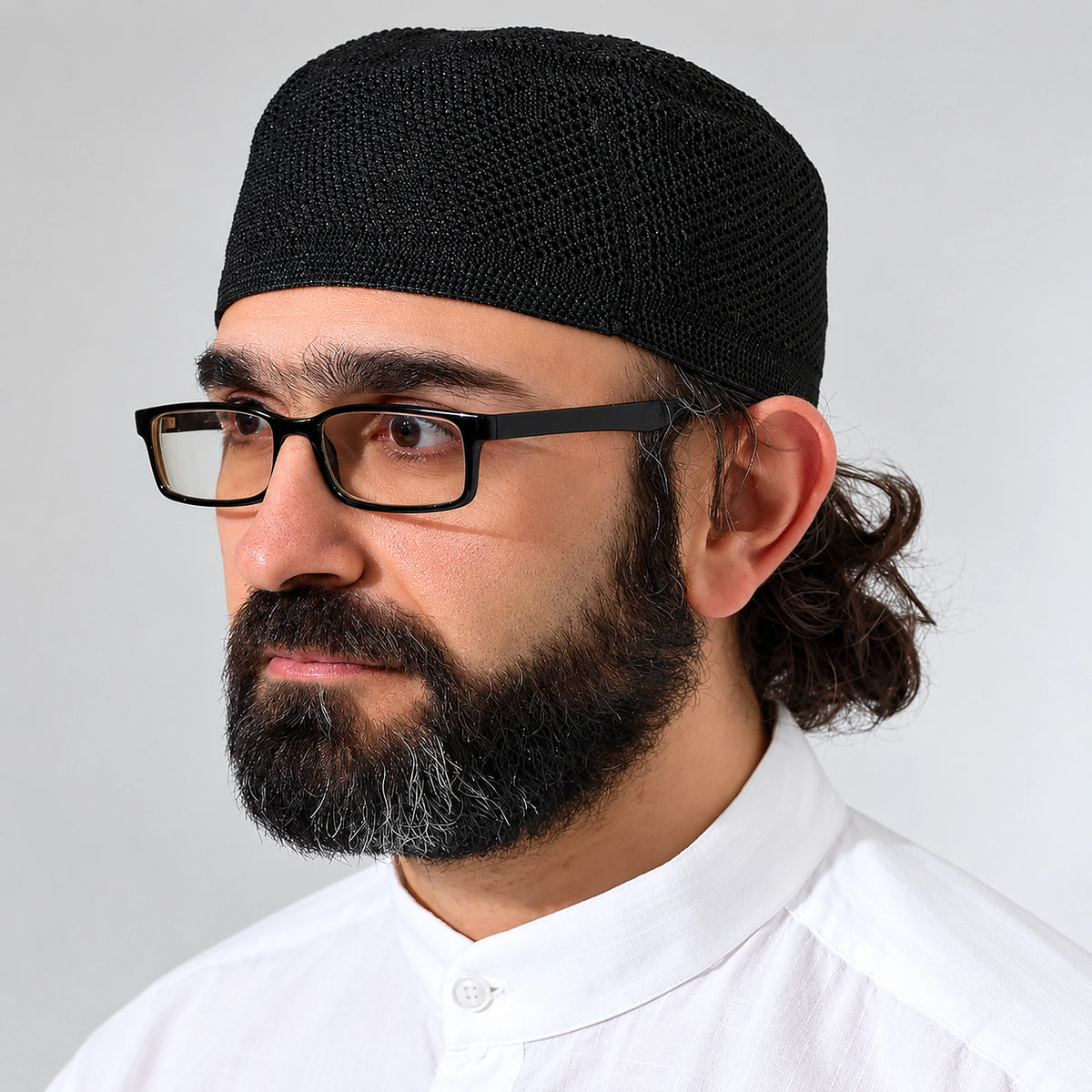 Structured Knitted Kufi Prayer Cap – Black