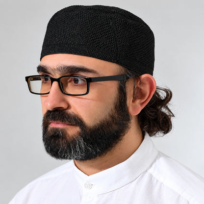 Structured Knitted Kufi Prayer Cap – Black