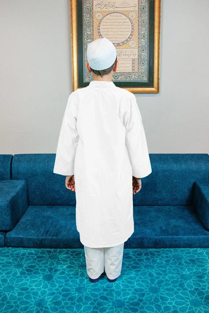 Boys’ Prayer Thobe with Bukhara Collar – Loose-Fit Poplin Jubbah - ihvan