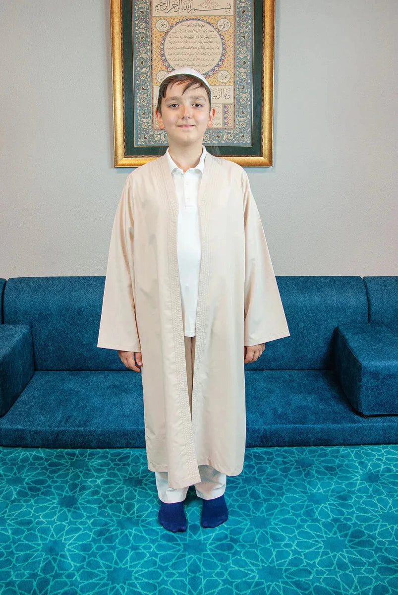 Boys’ Prayer Thobe with Bukhara Collar – Loose-Fit Poplin Jubbah - ihvan