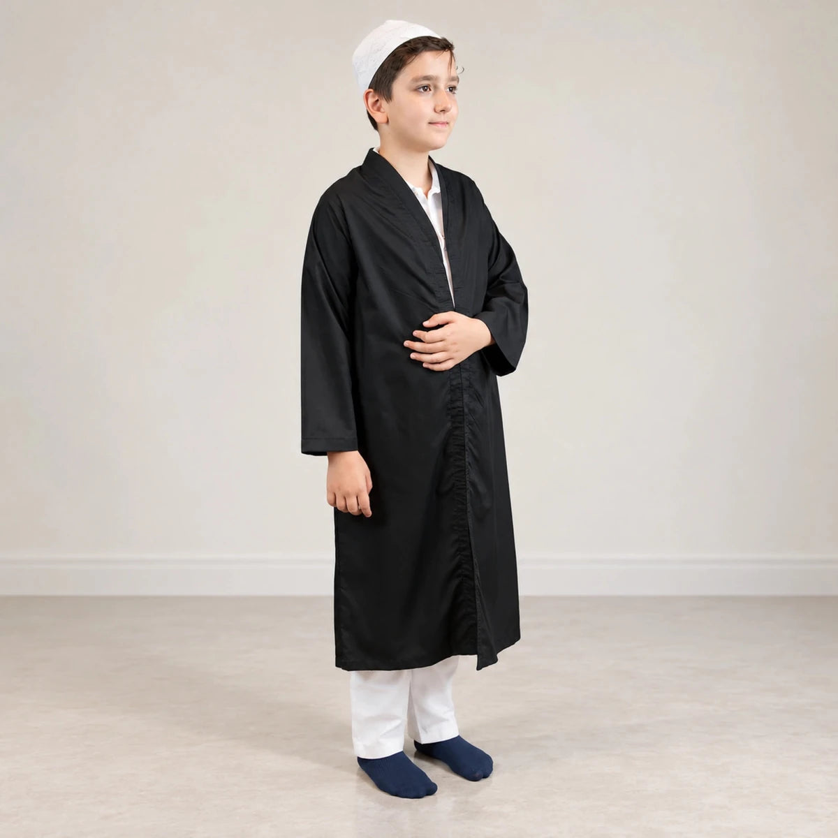 Boys’ Prayer Thobe with Bukhara Collar – Loose-Fit Poplin Jubbah - ihvan