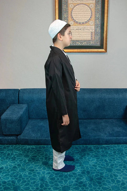 Boys’ Prayer Thobe with Bukhara Collar – Loose-Fit Poplin Jubbah - ihvan
