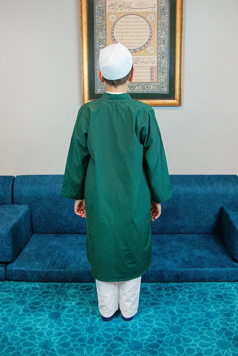 Boys’ Prayer Thobe with Bukhara Collar – Loose-Fit Poplin Jubbah - ihvan