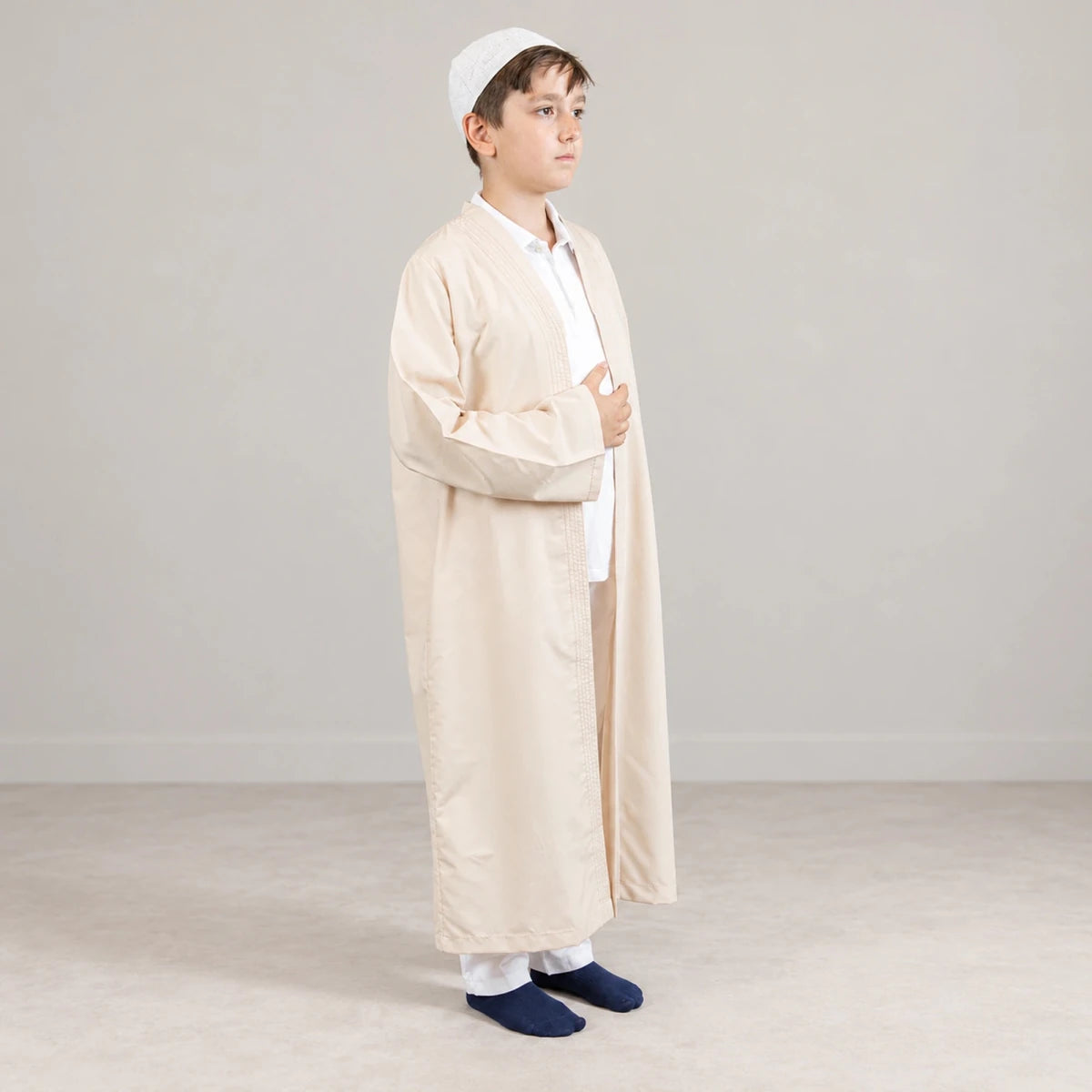Boys’ Prayer Thobe with Bukhara Collar – Loose-Fit Poplin Jubbah - ihvan