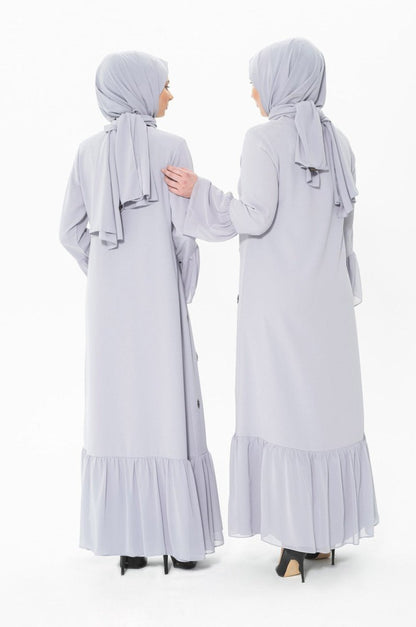 Buttoned Stone Embellished Grey Abaya 3007-1 - ihvan