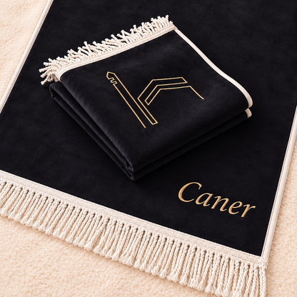 Personalized Luxury Velvet Prayer Rug with Kaaba Embroidery