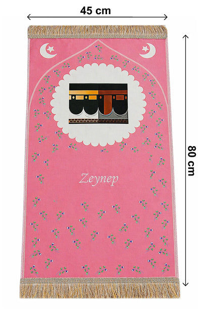 Girls’ Islamic Prayer Set with Personalized Kaaba Prayer Mat, Quran, Tasbih & Carry Bag