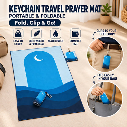Portable Foldable Travel Prayer Mat with Keychain – Water-Resistant Pocket Sajdah Mat