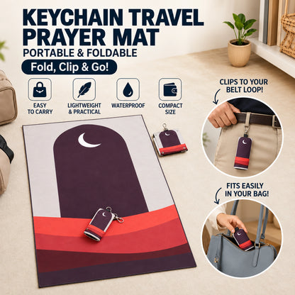 Portable Foldable Travel Prayer Mat with Keychain – Water-Resistant Pocket Sajdah Mat