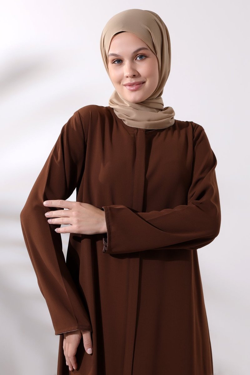 Coffee Plain Hidden Zipper Chandelier Hajj Umrah Hijab Abaya - ihvan