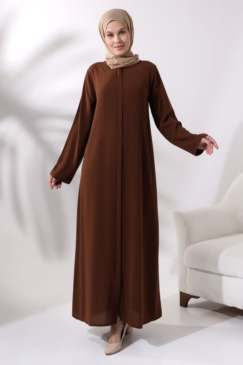 Coffee Plain Hidden Zipper Chandelier Hajj Umrah Hijab Abaya - ihvan