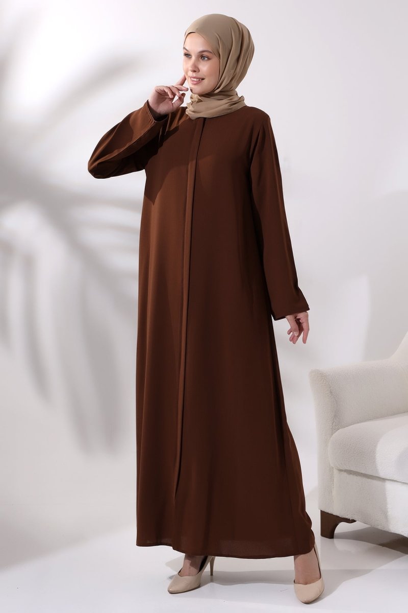 Coffee Plain Hidden Zipper Chandelier Hajj Umrah Hijab Abaya - ihvan
