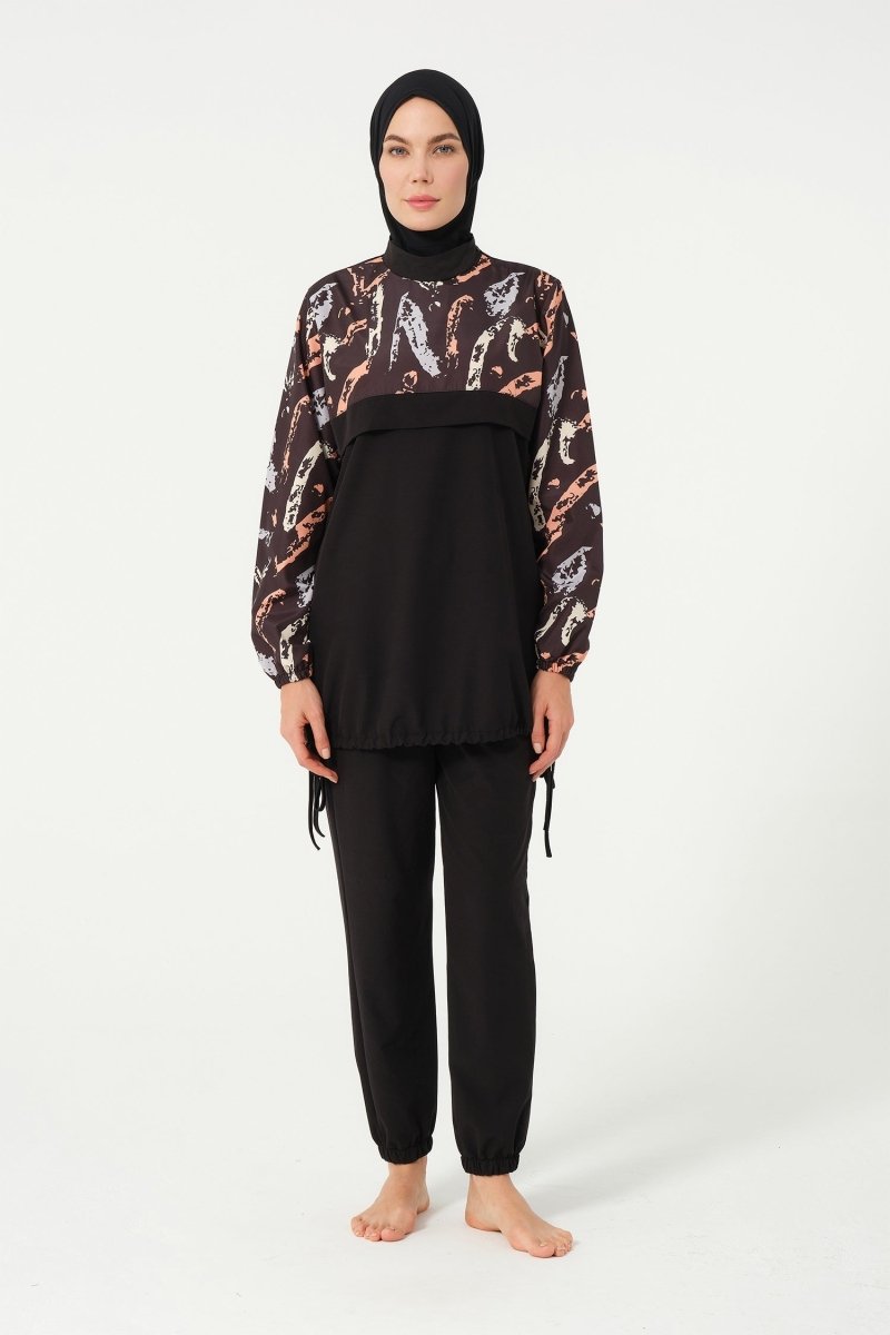 Crop Detail Athletic Full Coverage Hijab Swimsuit 3013 - 25 Black - ihvan