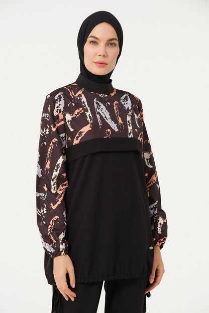 Crop Detail Athletic Full Coverage Hijab Swimsuit 3013 - 25 Black - ihvan