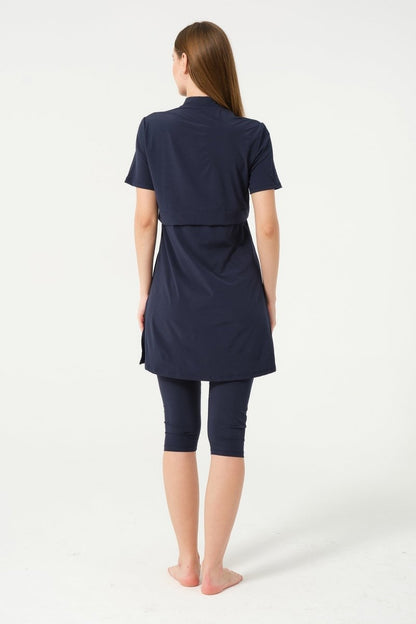 Crop Detail Zip - Up Semi - Closed Pool Swimsuit 3410 - 25 Dark Navy - ihvan