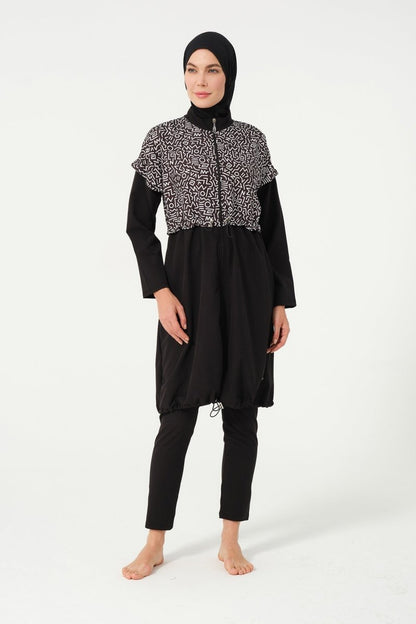 Crop Detailed Athletic Full-Covered Burkini 3015-25 Black - ihvan