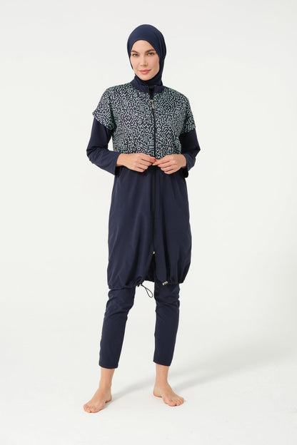 Crop Detailed Athletic Full-Covered Burkini 3015-25 Dark Navy Blue - ihvan