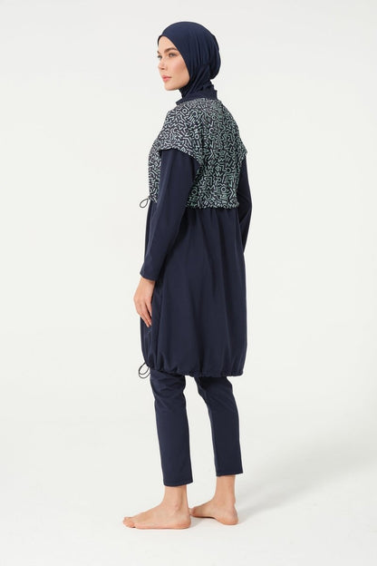 Crop Detailed Athletic Full-Covered Burkini 3015-25 Dark Navy Blue - ihvan