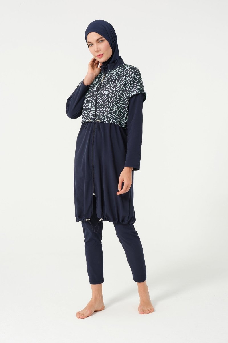 Crop Detailed Athletic Full-Covered Burkini 3015-25 Dark Navy Blue - ihvan