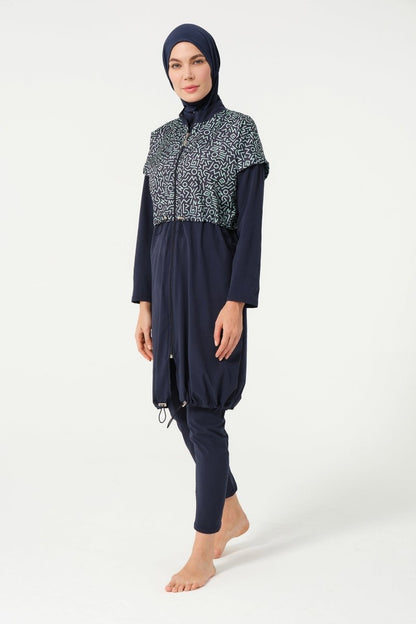 Crop Detailed Athletic Full-Covered Burkini 3015-25 Dark Navy Blue - ihvan