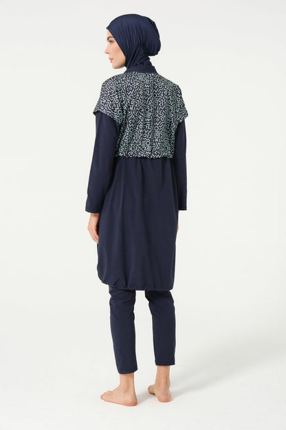 Crop Detailed Athletic Full-Covered Burkini 3015-25 Dark Navy Blue - ihvan