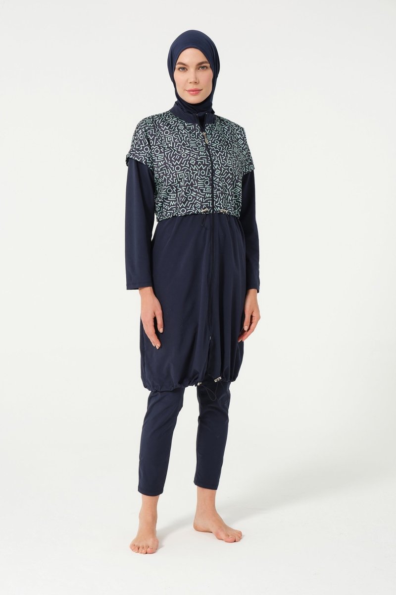 Crop Detailed Athletic Full-Covered Burkini 3015-25 Dark Navy Blue - ihvan