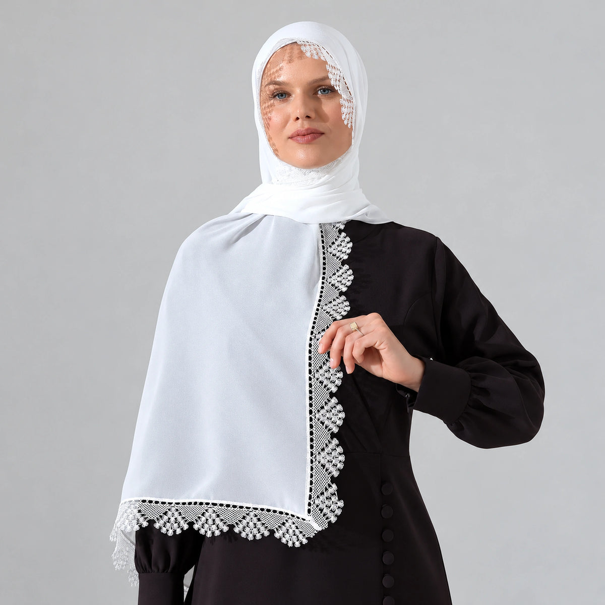 Lace Prayer Scarf with Needlework Embroidery – Demor Fabric