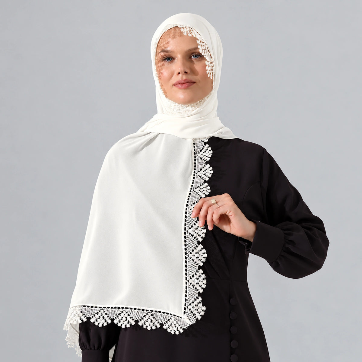 Lace Prayer Scarf with Needlework Embroidery – Demor Fabric