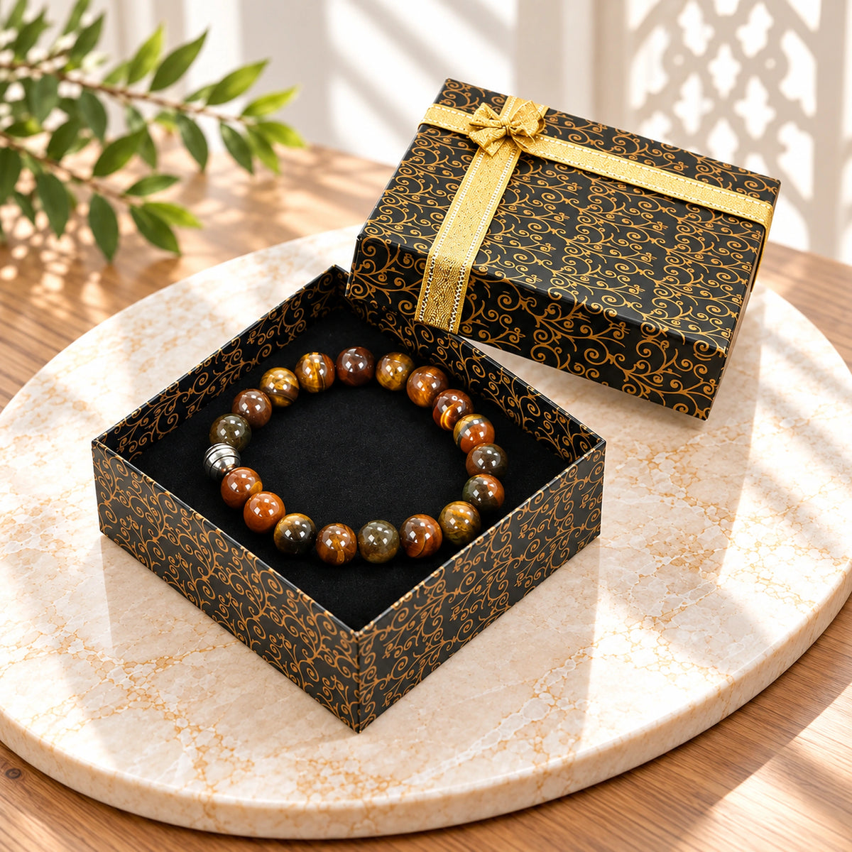 Natural Agate Stone Bracelet for Women & Men, Elastic Beaded Energy Bracelet, Balance & Stress Relief Jewelry Set in Gift Box