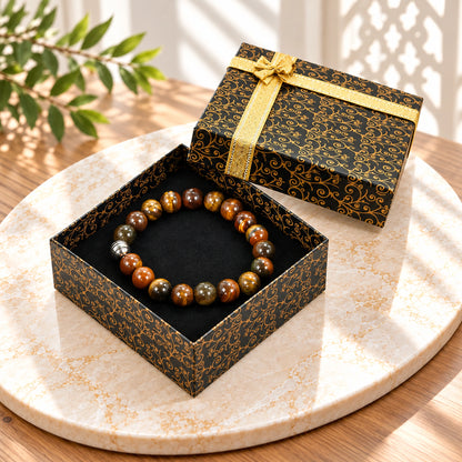 Natural Agate Stone Bracelet for Women & Men, Elastic Beaded Energy Bracelet, Balance & Stress Relief Jewelry Set in Gift Box