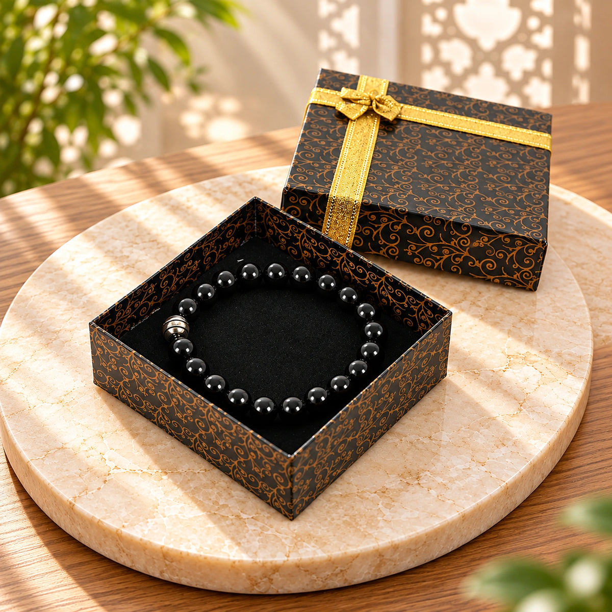 Natural Agate Stone Bracelet for Women & Men, Elastic Beaded Energy Bracelet, Balance & Stress Relief Jewelry Set in Gift Box