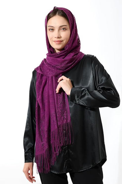 Elegant Cotton Tulle Islamic Shawl | Lightweight Lace Hijab | Muslim Head Scarf - ihvan