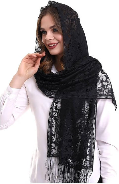 Elegant Cotton Tulle Islamic Shawl | Lightweight Lace Hijab | Muslim Head Scarf - ihvan